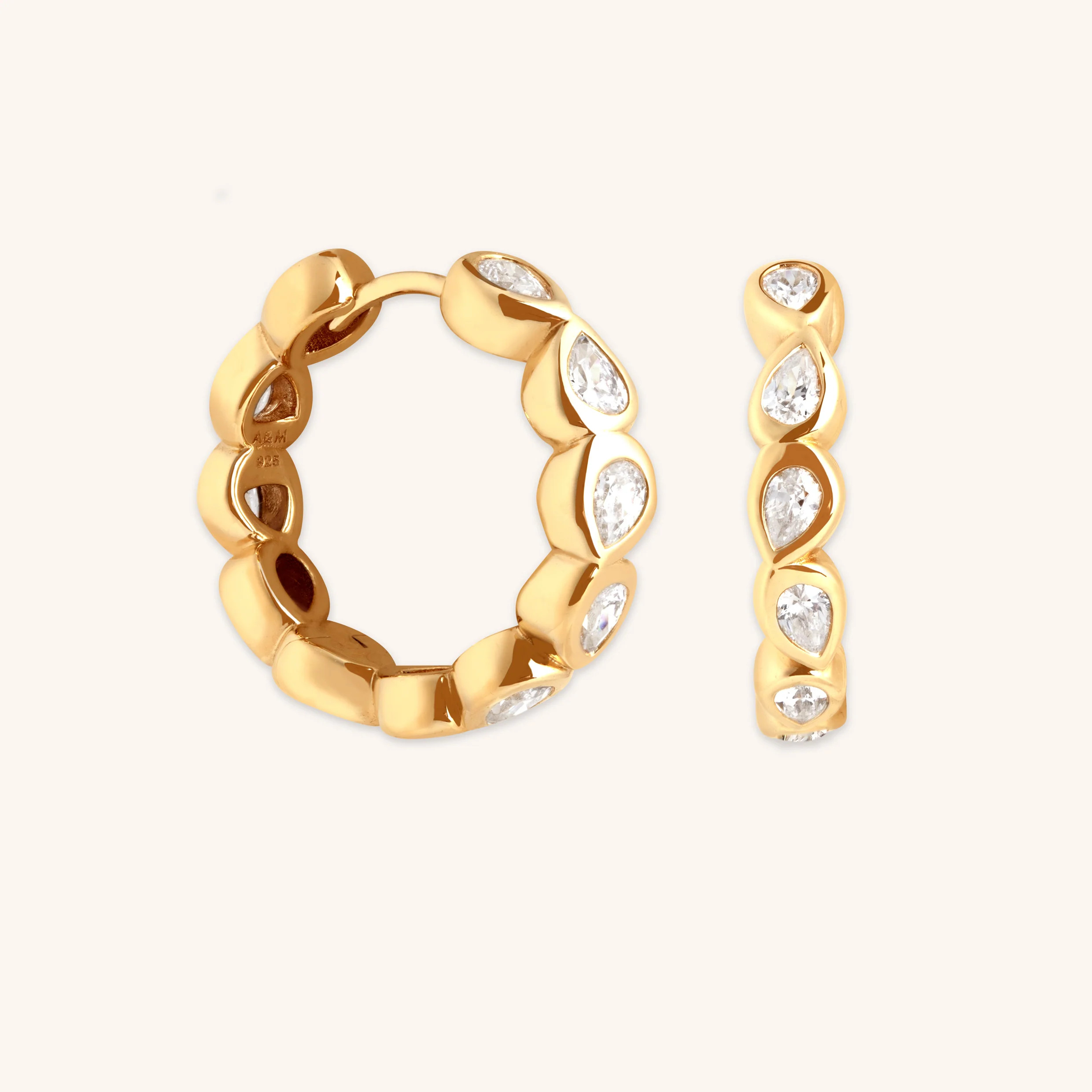 Pear Crystal Bezel Hoops in Gold | Astrid & Miyu UK