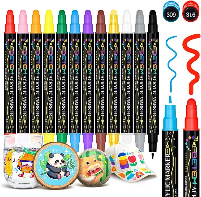Betem 12 Colors Dual Tip Acrylic Paint Markers, Fabric Decorating Kits Premium Water-Based Acryli... | Amazon (US)