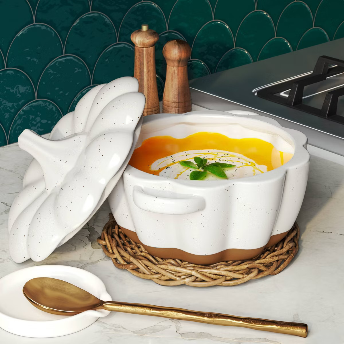 3000ml Pumpkin Stoneware Serving Bowl with Lid cream - Threshold™ | Target