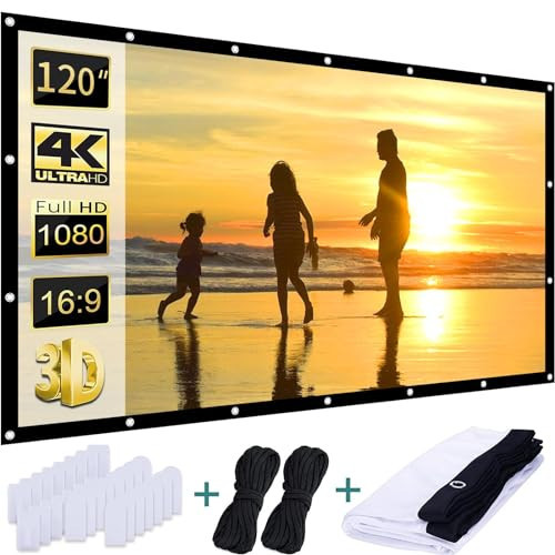 AAJK 120 inch Projector Screen, Foldable Projection Screen16:9 HD Hanging Movie Screen Anti-Crease, for Home Theater Outdoor Indoor | Amazon (US)