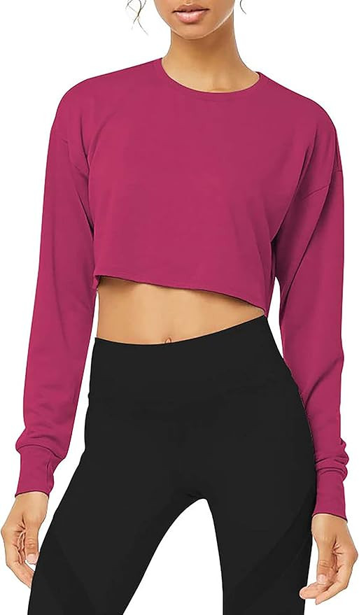 Bestisun Long Sleeve Crop Top Cropped Sweatshirt for Women with Thumb Hole | Amazon (US)