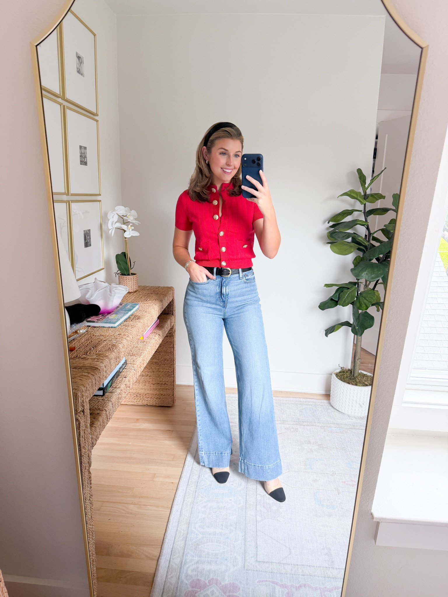 Red sweater cute casual outfit idea! Wearing a S in sweater and 25 in jeans 