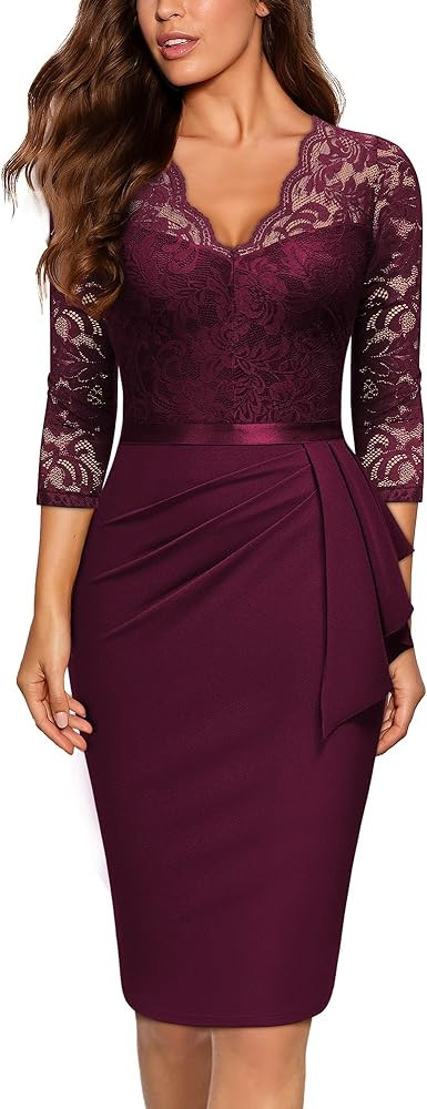 Miusol Women's Retro V Neck Floral Lace Ruffle Style Cocktail Party Dress | Amazon (US)