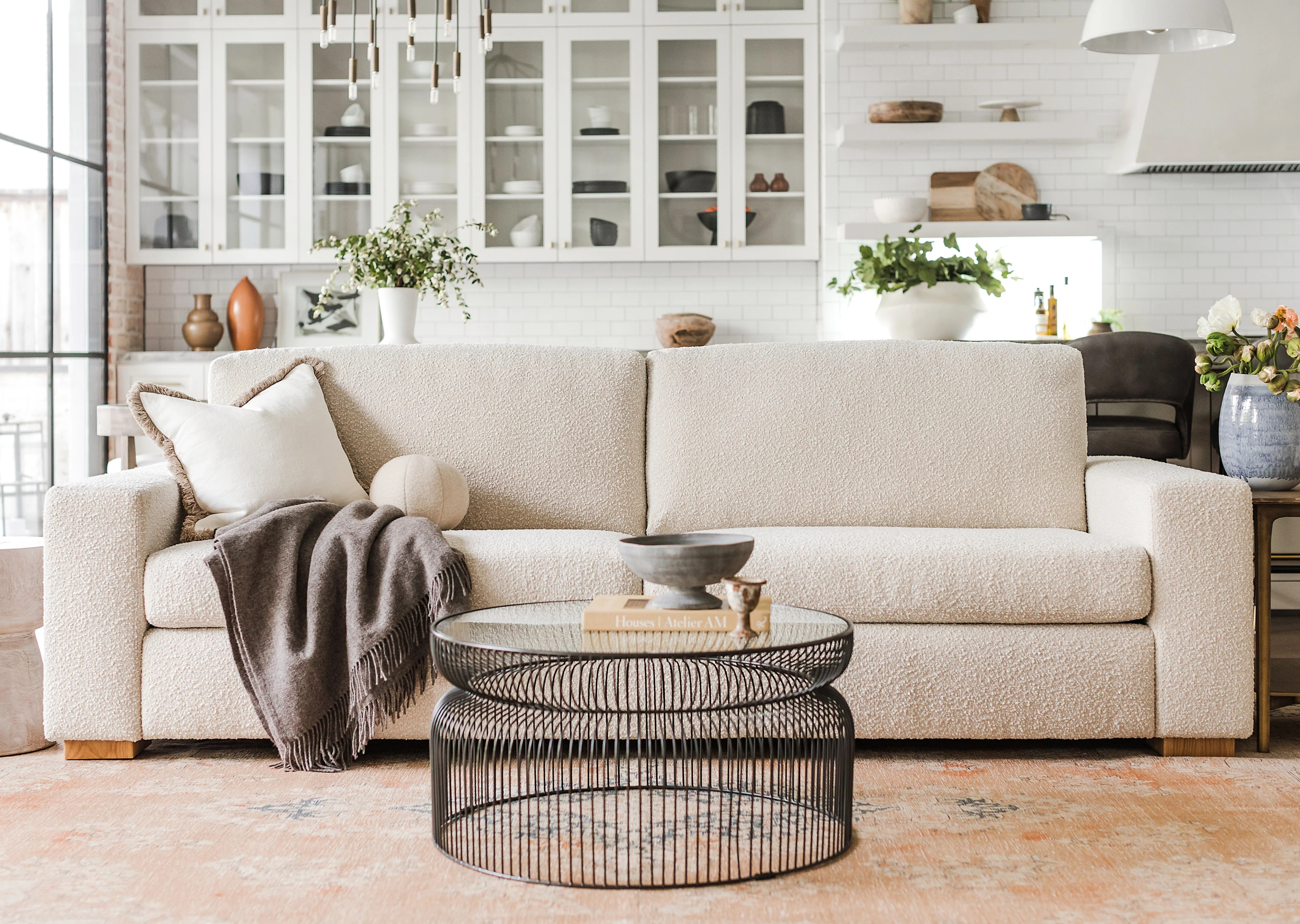 Barton SofaOlive Velvet / Natural Oak | Albany Park