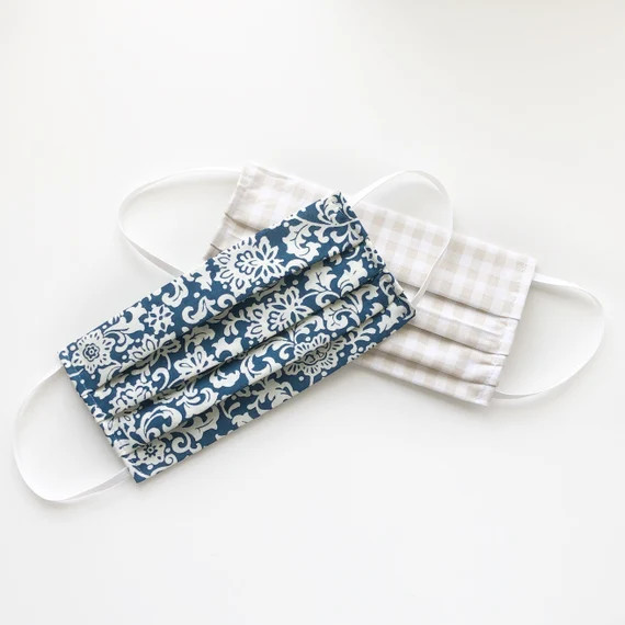 Fabric Face Masks // 100% Cotton & Elastic // Mystery Design // Washable, Two-Layer, Pleated Mask... | Etsy (US)