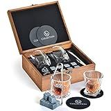 Whiskey Stones & Glass Gift Set of 2 Crystal Bourbon Whiskey Glasses, 8 Reusable Ice Cubes Whiske... | Amazon (US)