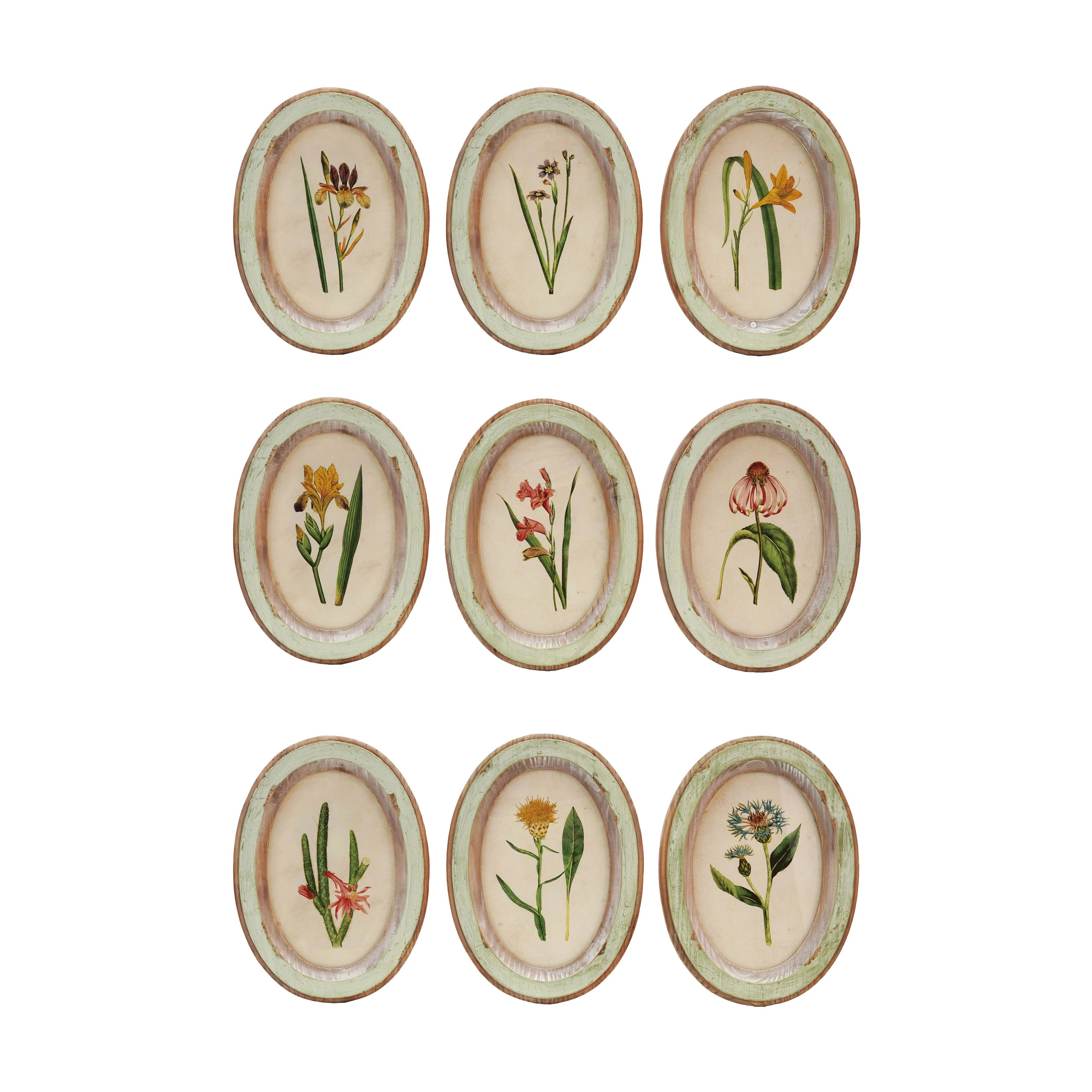 9-Piece Wood Framed Glass Wall Decor with Flower | Wayfair North America