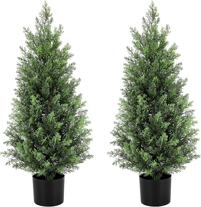 2 Pack 3Ft(37") Artificial Cedar Topiary Trees Artificial Cedar Trees for Outdoor UV Resistant Ev... | Amazon (US)