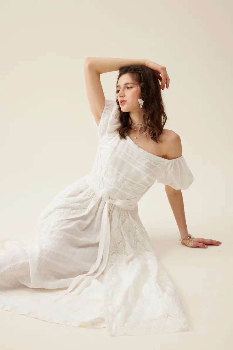 Linen Wedding Dress, White Linen Dress, Bridal Dress, Fairycore Cottagecore Dress, Summer Vacatio... | Etsy (US)