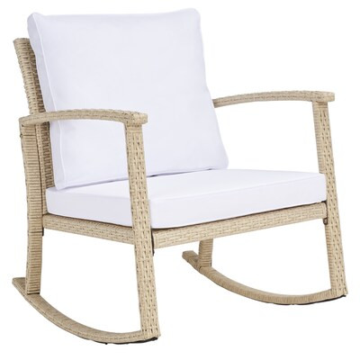 Safavieh Patio Wicker Beige Steel Frame Rocking Chair with White Cushioned Seat | Lowe's
