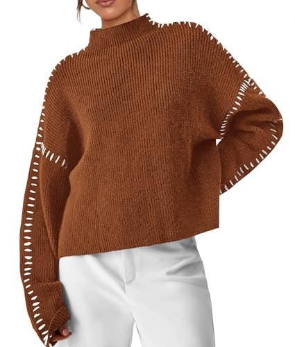 PRETTYGARDEN Women's Chunky Knit Sweaters 2025 Fall Long Sleeve Mock Neck Oversized Pullover Tops Winter Fashion Clothes (Caramel,Medium) | Amazon (US)