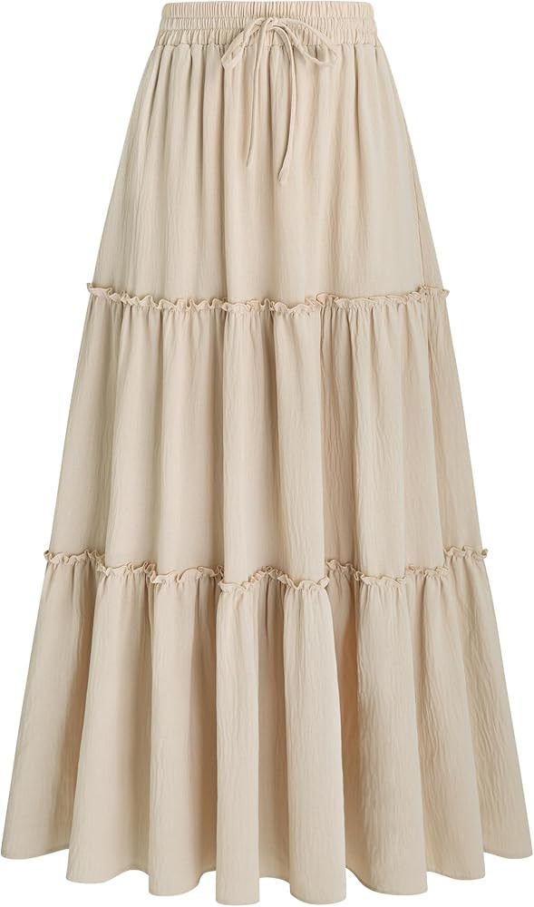 Arolina Women's Summer Maxi Skirt Trendy High Waist Pleated Ruffle Long Skirts Flowy Beach Boho S... | Amazon (US)