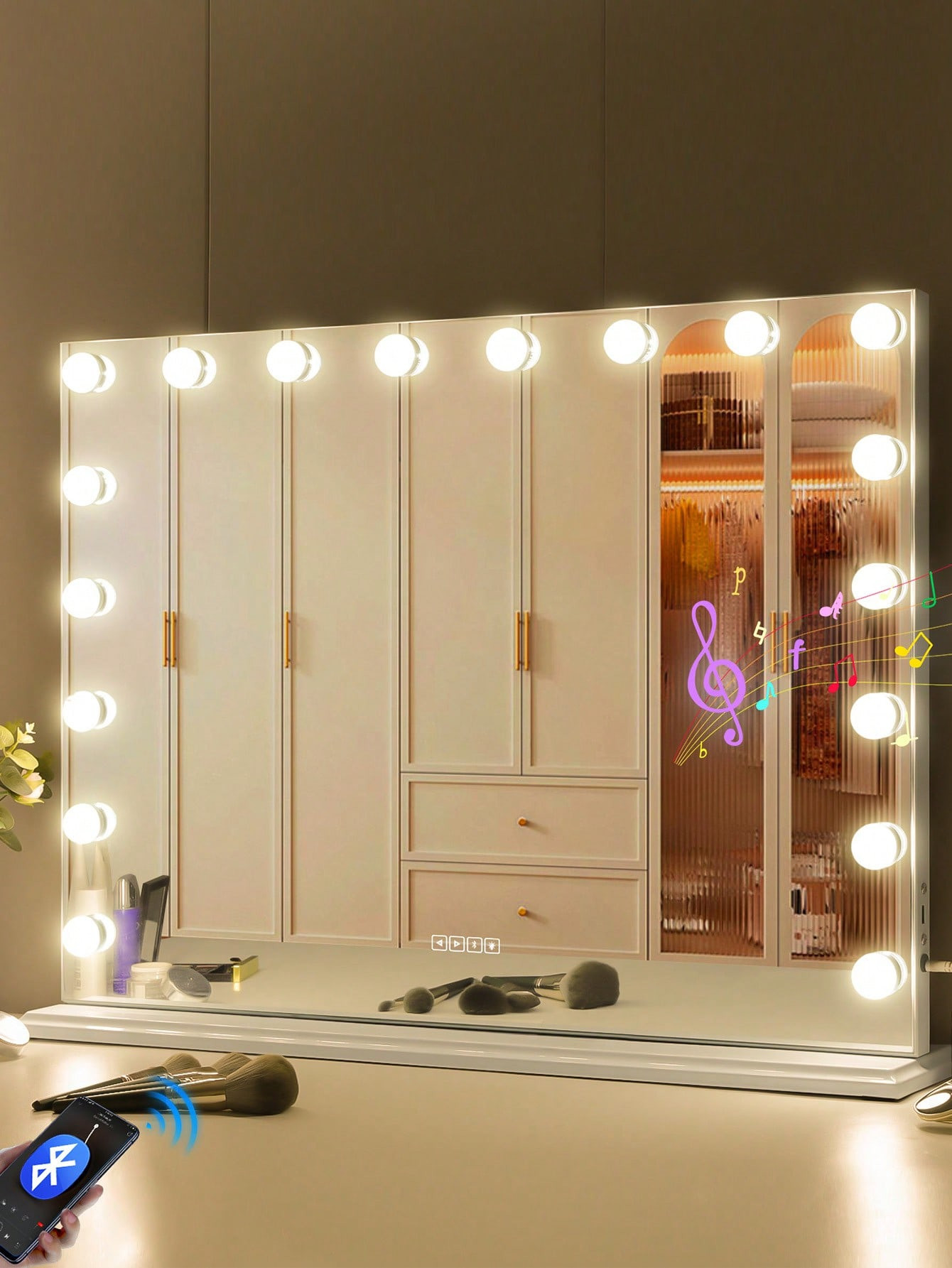 FENCHILIN Large Hollywood Vanity Mirror with Lights Bluetooth Tabletop Wall Mount White 32'' x 23... | SHEIN