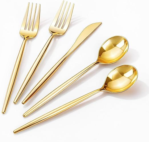 Rubtlamp 90Pcs Gold Plastic Silverware, Gold Disposable Utensils, Plastic Cutlery Include 30 Plas... | Amazon (US)