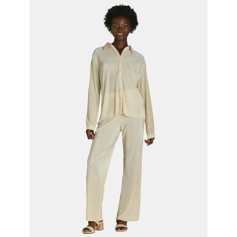 Nine.Eight Women's and Women's Plus Plisse Pleat Shirt and Pants Set, 2-Piece, Sizes XS-4X - Walm... | Walmart (US)