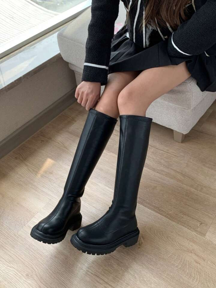 Women's Outdoor Pure Color Round Toe All-match Long Soft Breathable Fashion Boots | SHEIN USA | SHEIN
