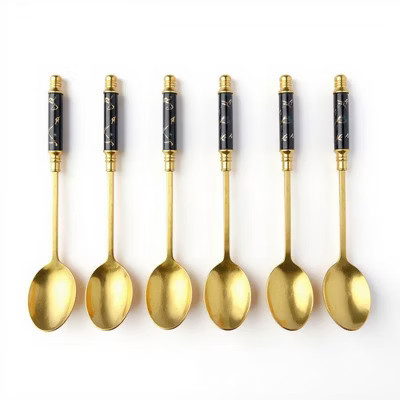 Alilang Decorative Teaspoon Set with Gold Tone Finish and Patterned Handle Design - Black | Target