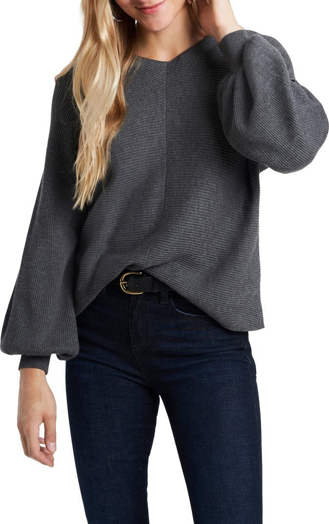 Ribbed Balloon Sleeve Cotton Blend Sweater | Nordstrom | Nordstrom