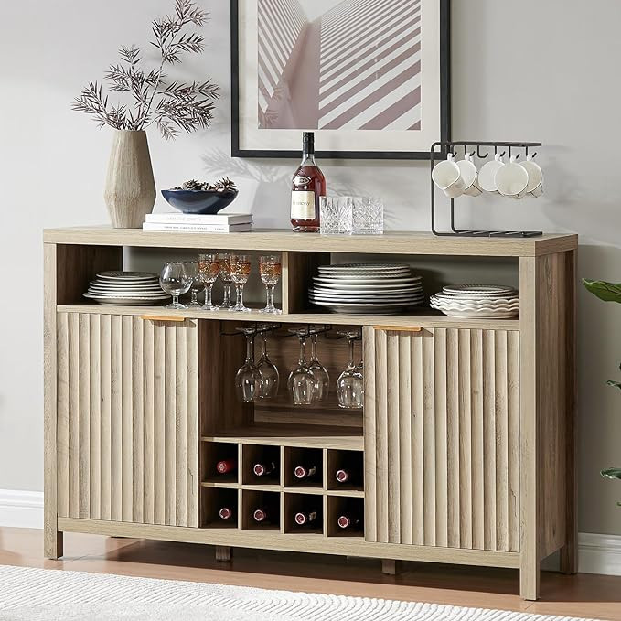 OAKHAM HOME Oxford Bar Cabinet with Wine Rack, Fluted Sideboard Buffet Cabinet with Storage, Liqu... | Amazon (US)