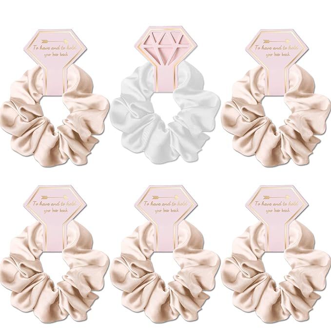 Bridesmaid Scrunchie 6 Pack Hair Ties For Bridal Party Gifts, Bachelorette Party Favors Bridesmai... | Amazon (US)