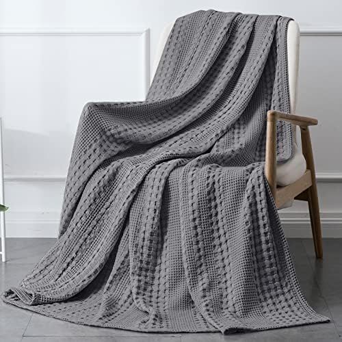 PHF 100% Cotton Waffle Weave Throw Blanket - 410GSM Washed Soft Breathable Skin-Friendly Blanket ... | Amazon (US)