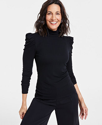 Women's Mock-Neck Puff-Sleeve Top | Macy's