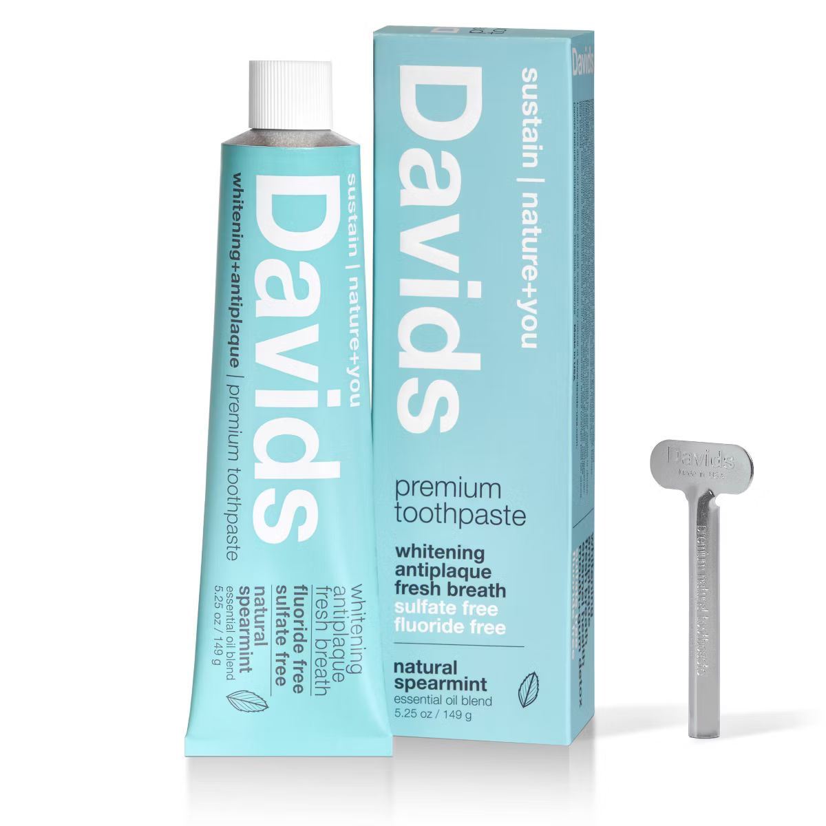 Davids Antiplaque & Whitening Premium Natural Toothpaste Fluoride Free - Spearmint - 5.25oz | Target