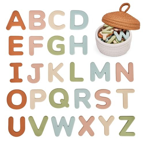 JoyCat Silicone Alphabet Magnetic Letters, 26 Uppercase ABC Fridge Magnets for Toddlers & Kids, Preschool Learning Refrigerator Toy Set, Birthday Gifts for Boys Girls (Muted Color) | Amazon (US)