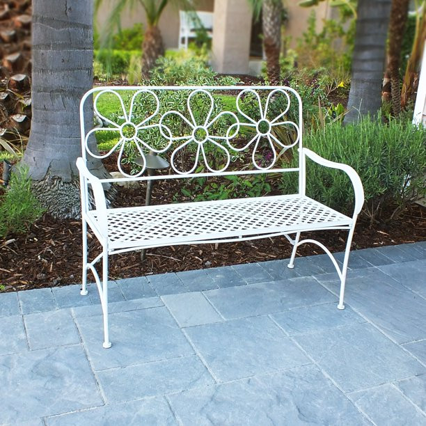 Alpine Corporation Daisy Metal Garden Bench, White | Walmart (US)