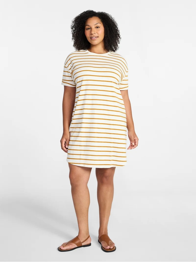 Time and Tru Women's Cotton T-Shirt Dress with Short Sleeves, Sizes XS-XXXL | Walmart (US)