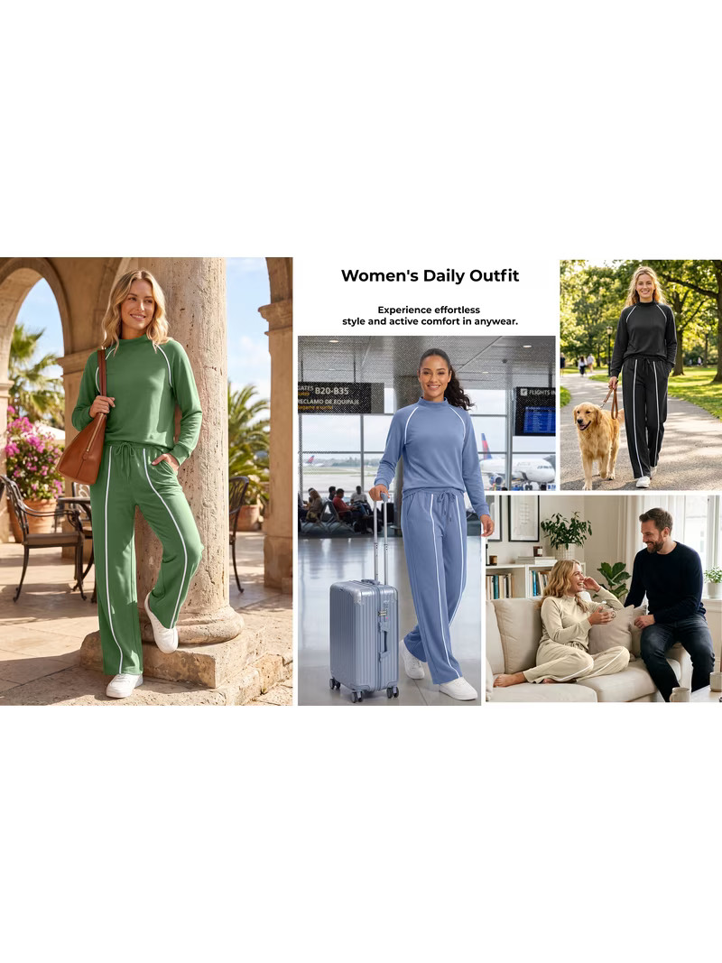 Rosvigor 2 Piece Sets Women Outfits Sweatsuit Mock Neck Sweatshirts Straight Leg Sweatpants for T... | Walmart (US)