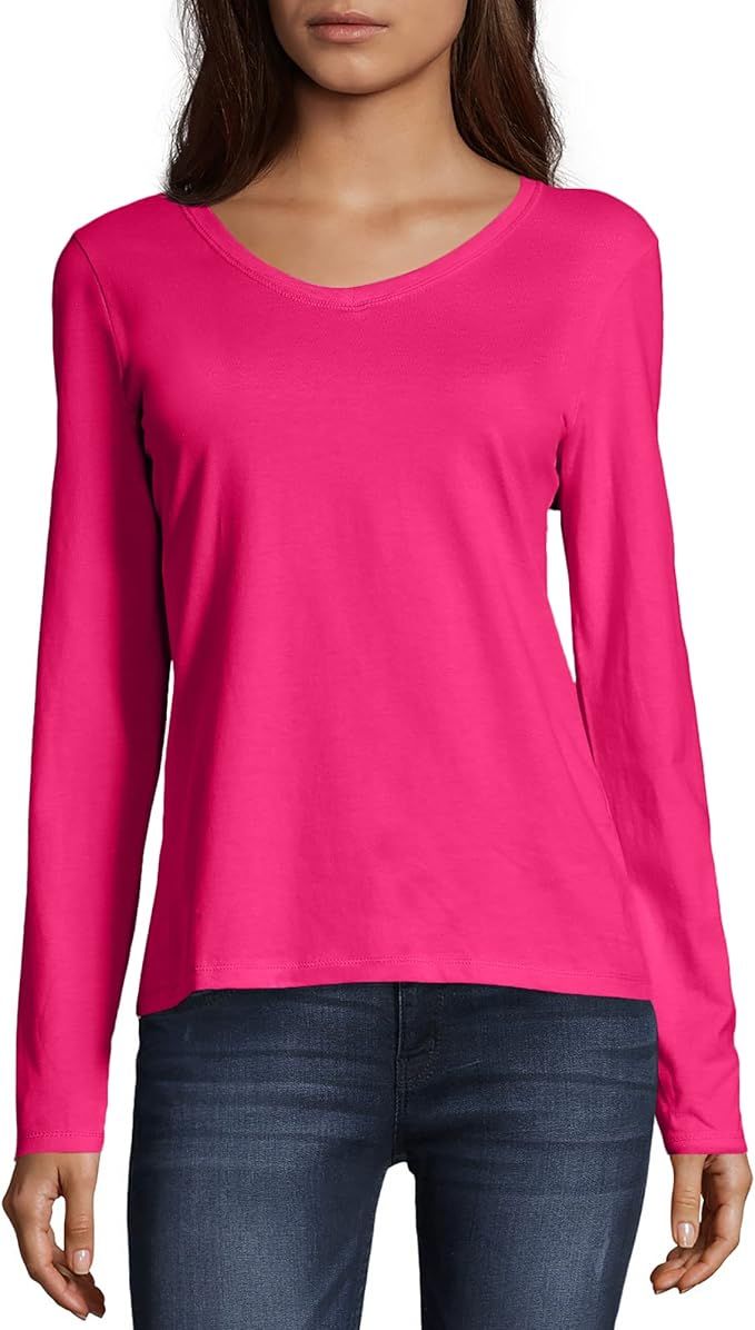 Hanes Women’s Perfect-T Long Sleeve V-neck T-shirt | Amazon (US)