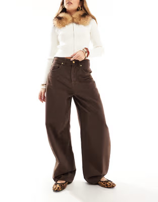 ASOS DESIGN high waisted barrel leg jeans in chocolate | ASOS (Global)