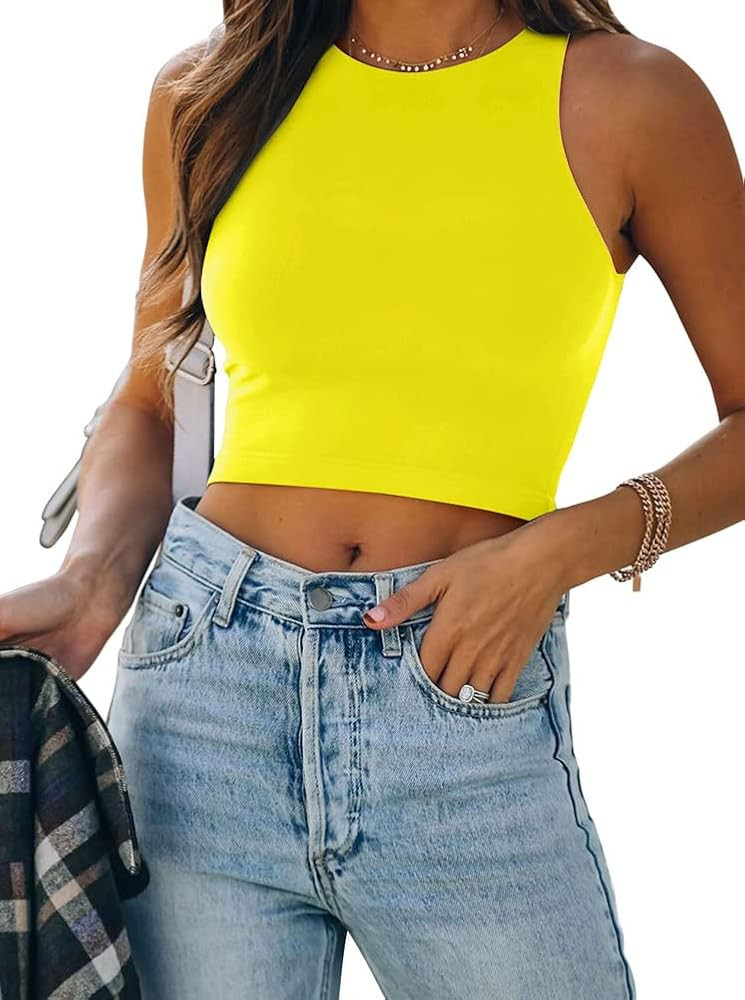 REORIA Women’s Sexy Sleeveless Racer Back Tank Tops Halter Neck Crop Tops | Amazon (US)