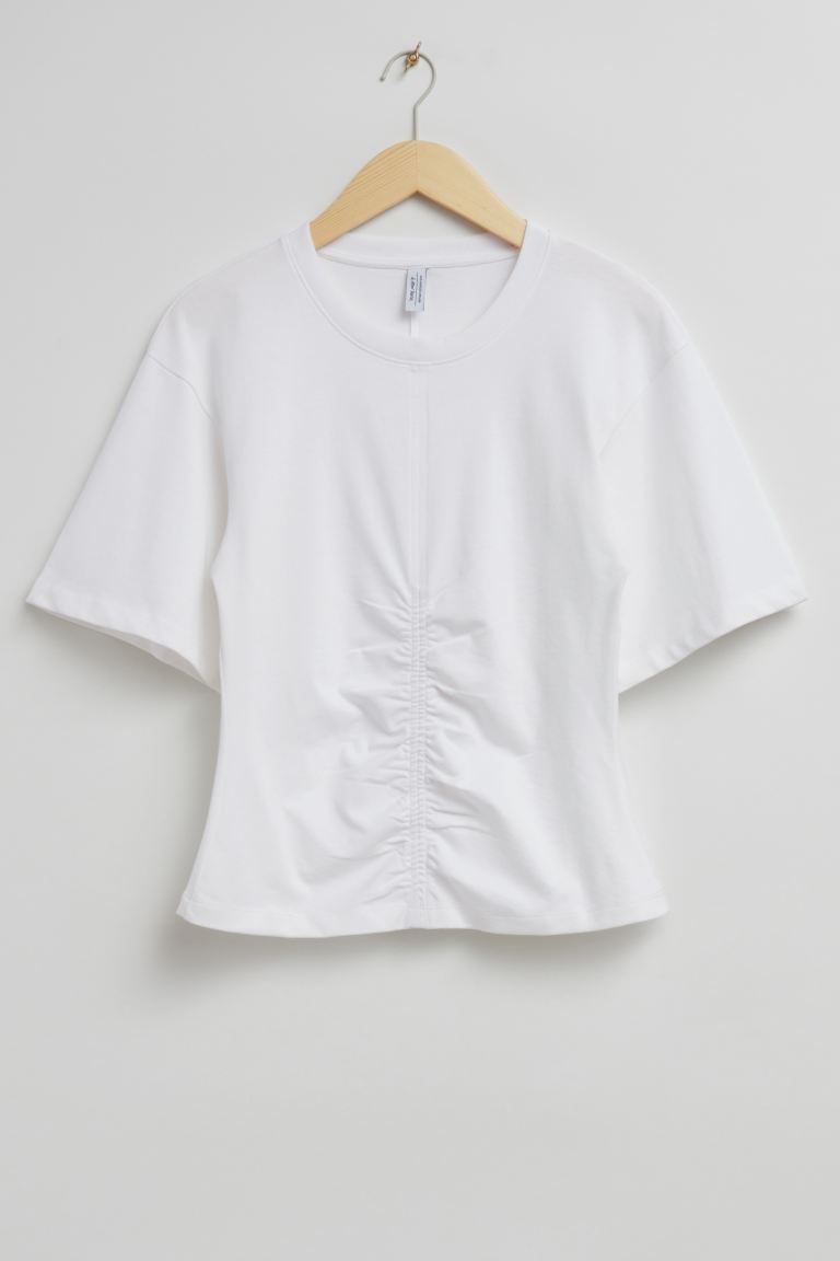 Ruched Crew Neck T-Shirt - White - Ladies | H&M GB | H&M (UK, MY, IN, SG, PH, TW, HK)