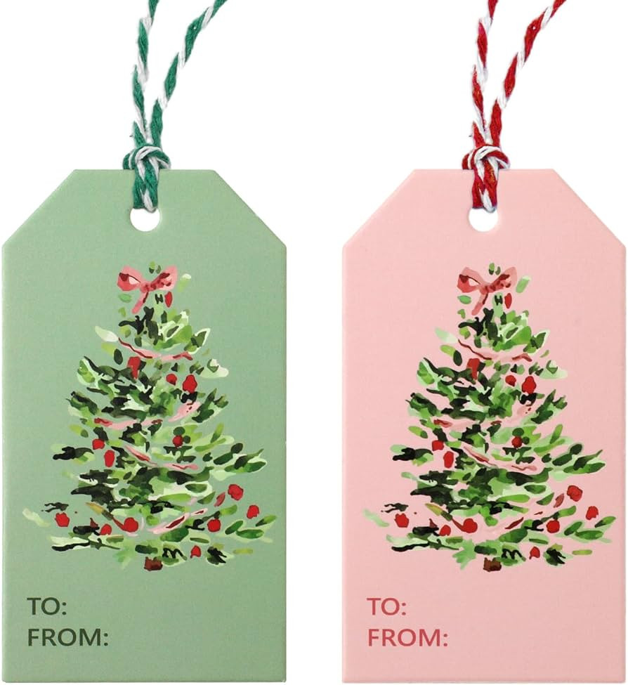 60Pcs Christmas Paper Gift Tags Pink Green Xmas Tree Hanging Label Tag with Cotton Rope for Holid... | Amazon (US)