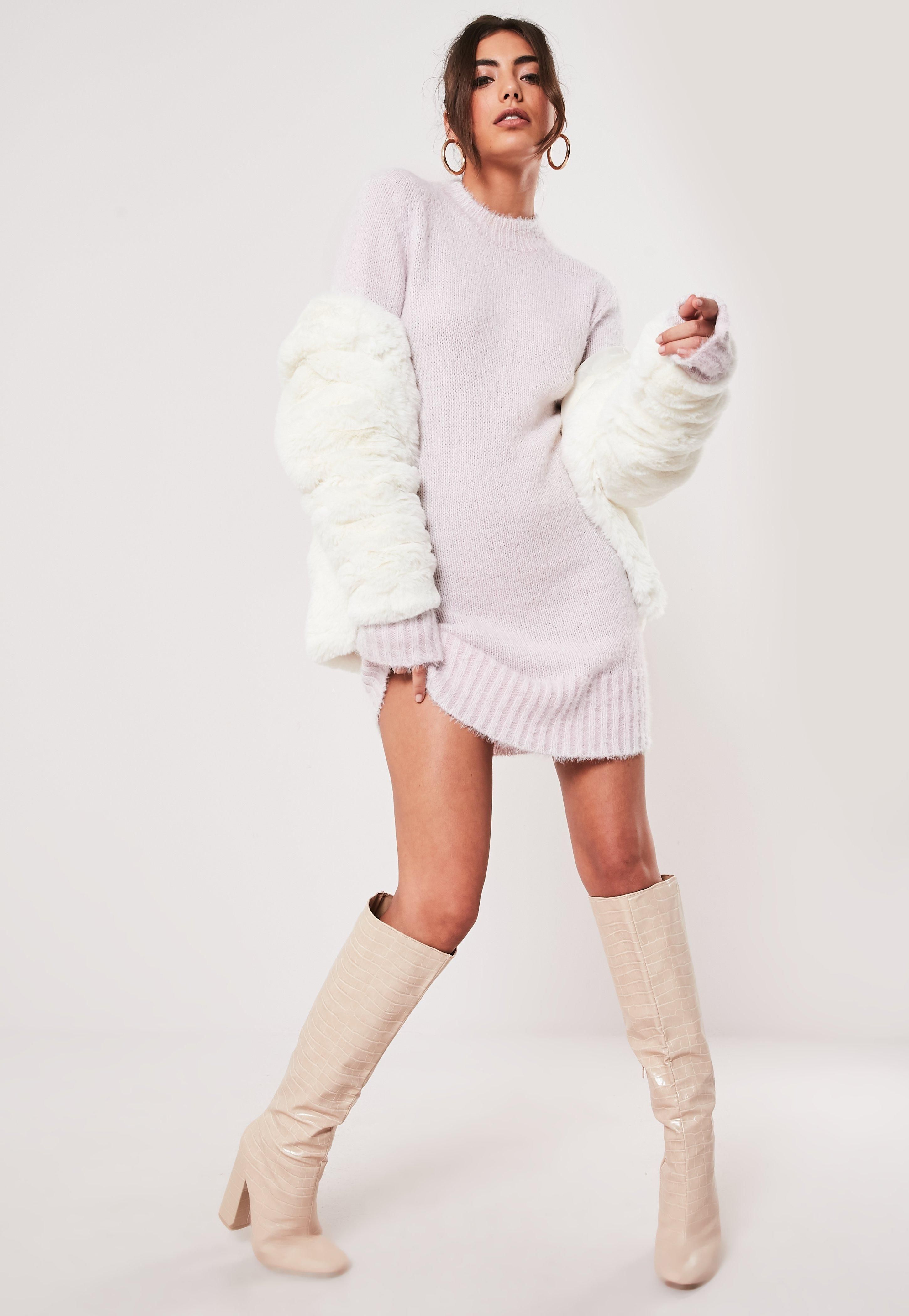 Pink Fluffy High Neck Sweater Dress | Missguided (US & CA)
