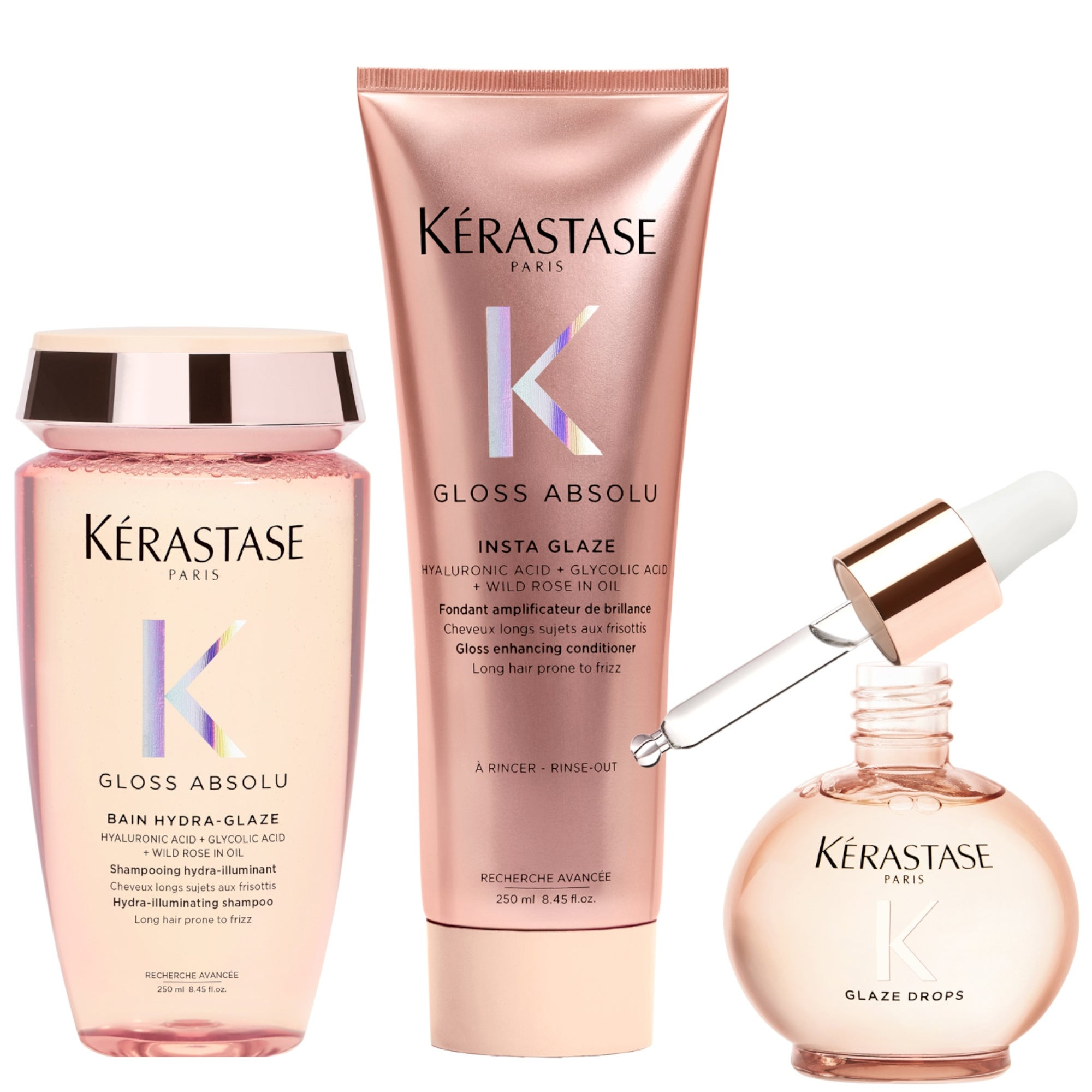 K\u00e9rastase Gloss Absolu Shampoo, Conditioner and Oil Trio, with Wild Rose | Look Fantastic (UK)