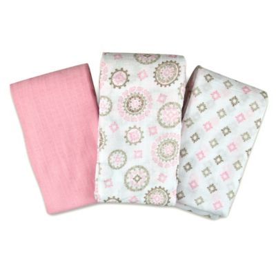 SwaddleMe® 3-Pack Floral Medallion Muslin Swaddle Blankets in Pink | buybuy BABY