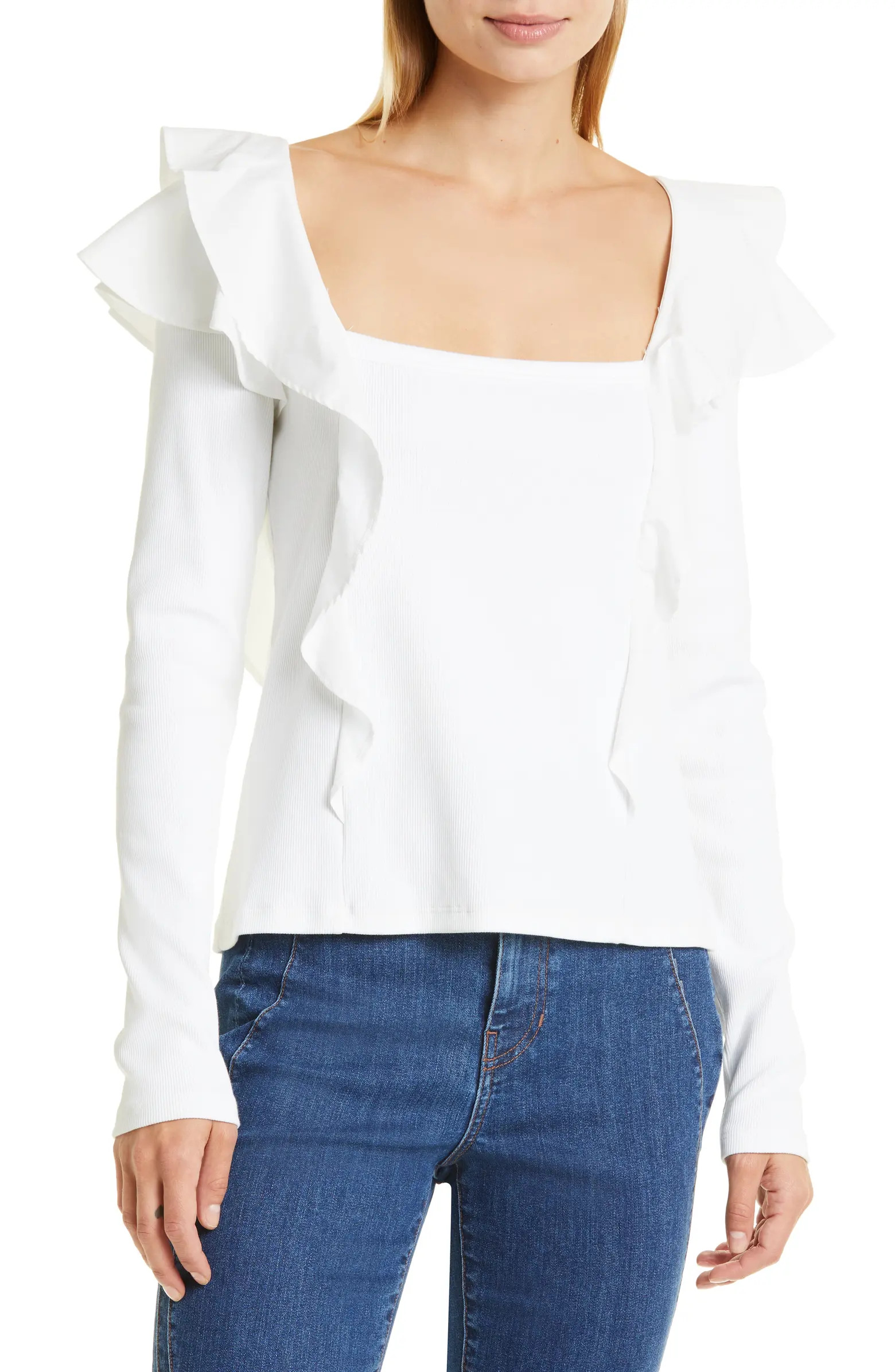Veronica Beard Gidea Ruffle Mixed Media Top | Nordstrom | Nordstrom