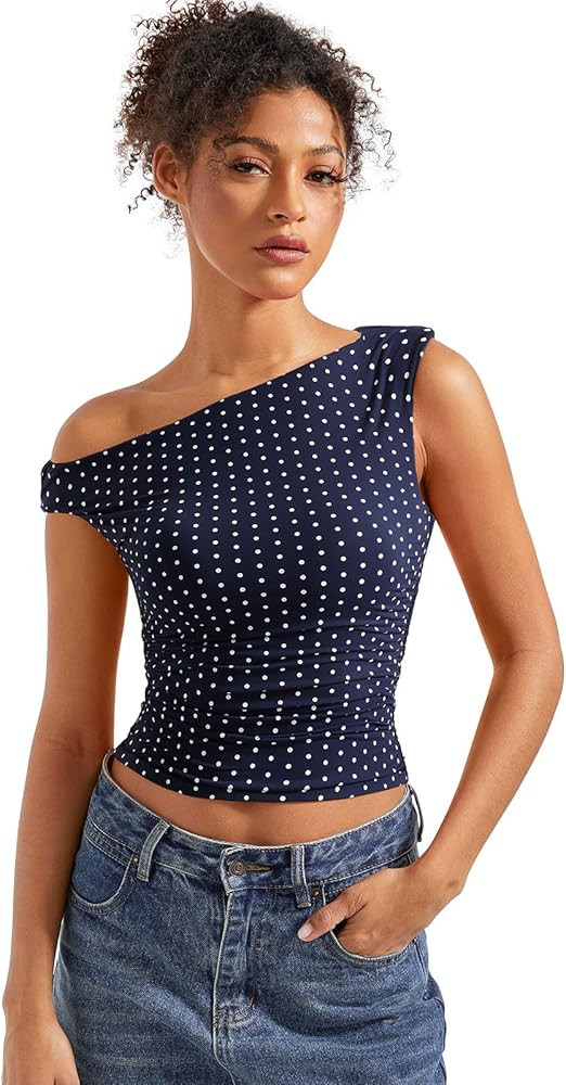 SUUKSESS Women Off Shoulder Tops Sleeveless Shirts Y2K Going Out Crop Tank Top | Amazon (US)