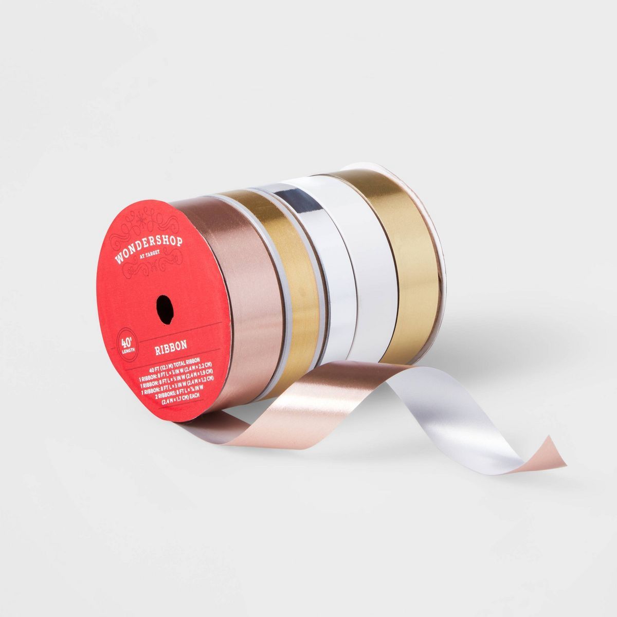 5 End Flat Christmas Ribbon 40' Gold/White/Silver - Wondershop™ | Target