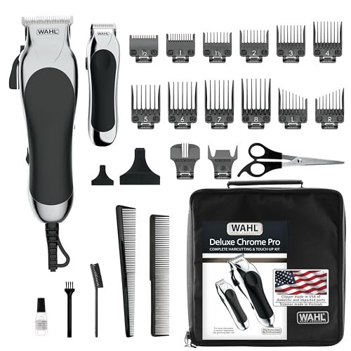 Wahl Clipper USA Deluxe Corded Chrome Pro, Complete Hair and Trimming Kit, Includes Corded Clipper, Cordless Battery Trimmer, and Styling Shears, for a Cut Every Time - Model 79524-5201M | Amazon (US)