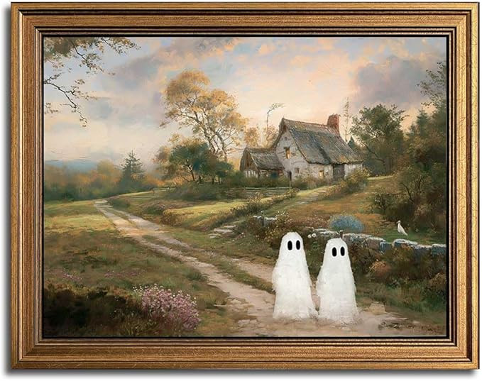 Gold Framed Vintage Halloween Wall Art, Rustic Landscape Wall Decor, Cute Ghost Decor Wall Art, A... | Amazon (US)