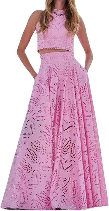 Women 2 Piece Lace Eyelet Set Hollow Out Embroidery Tank Top Long Skirt Sets Vacation Nightclub P... | Amazon (US)