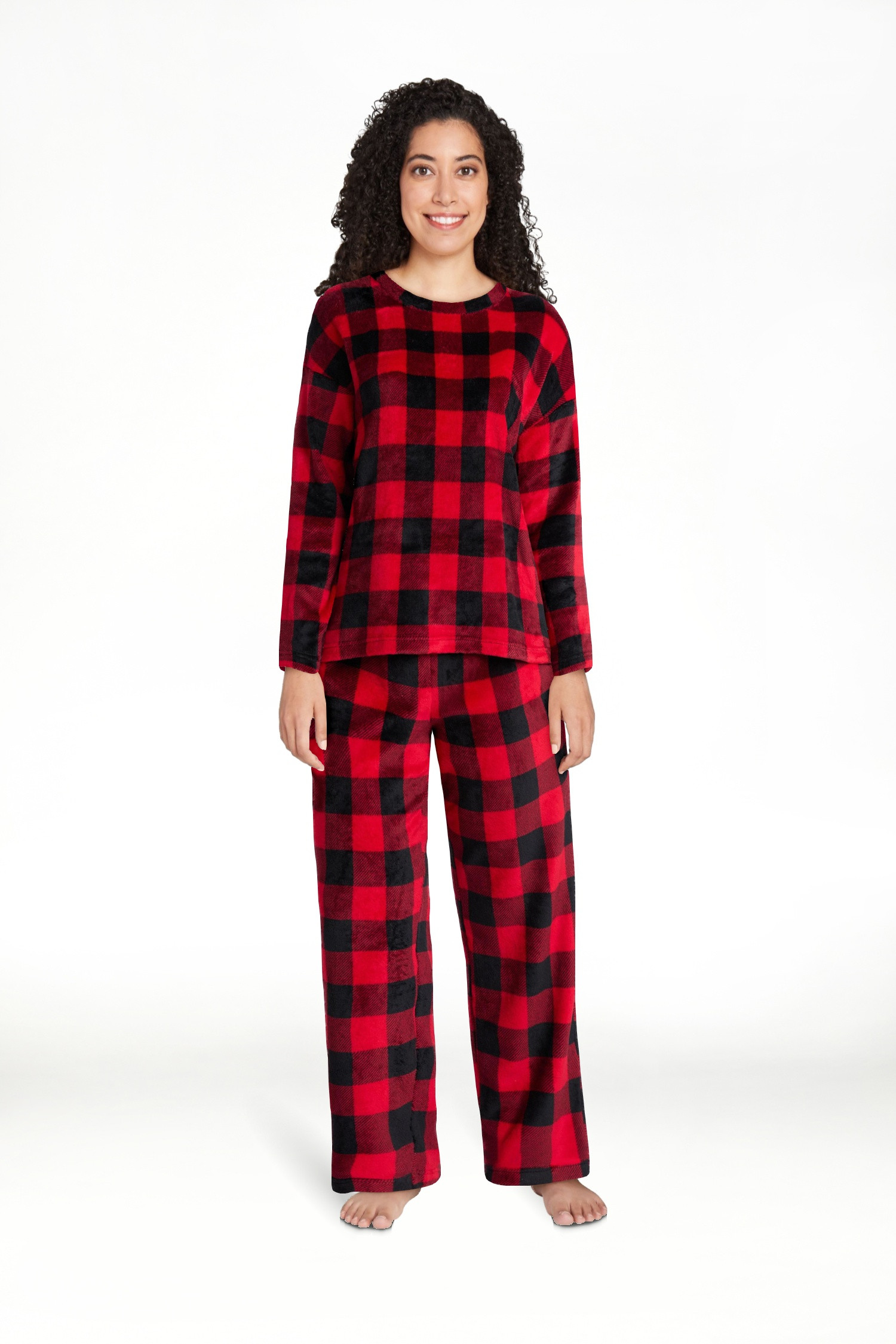 Joyspun Women's Folded Giftable Plush Long Sleeve Top and Pants Pajamas Set, 2-Piece, Sizes S-3X | Walmart (US)