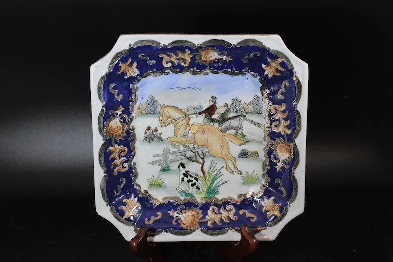Vintage Chinoiserie Equestrian Porcelain Trinket Dish - Etsy | Etsy (Global)