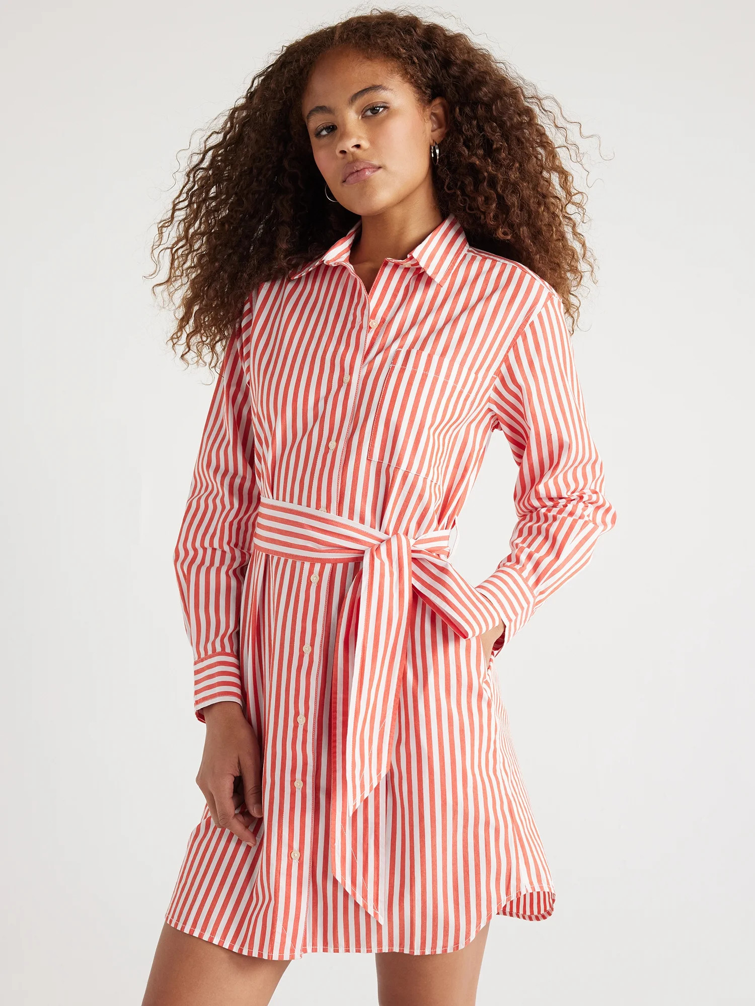 Free Assembly Women’s Cotton Belted Shirtdress with Long Sleeves, Sizes XS-XXL | Walmart (US)