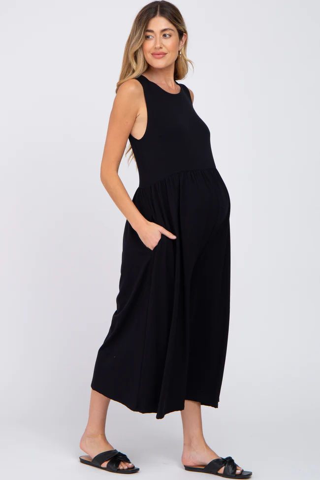 Black Wide Leg Crop Maternity Jumpsuit | PinkBlush Maternity