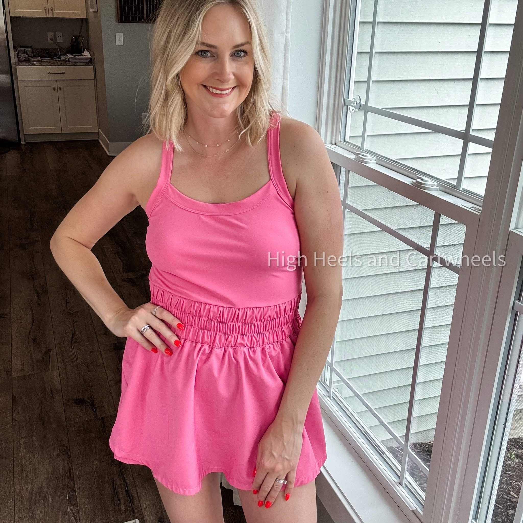 Snagged this cute skort dress from Amz! Fit is true. I use nippies for coverage instead of a full bra.